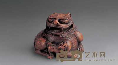 清 竹雕太狮少狮摆件 12.2cm